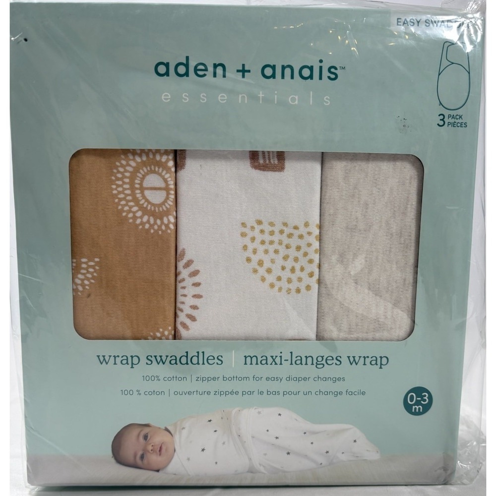 Aden + Anais Essentials 3 Pack Swaddle Blankets Sunshine 0-3M 100% Cotton